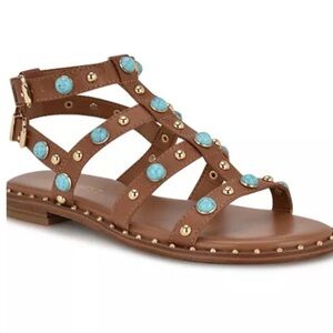 Chic Brown Sandals with Turquoise Accents